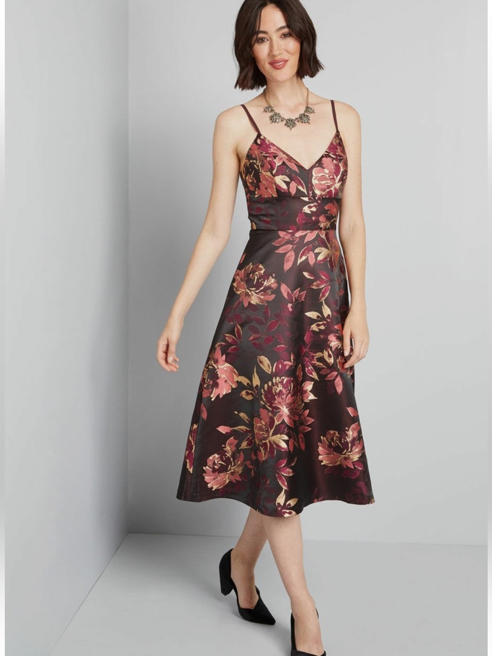 Eliza J Jacquard Floral Midi Evening Dress Size 2 | Fit & Flare Cocktail Wedding